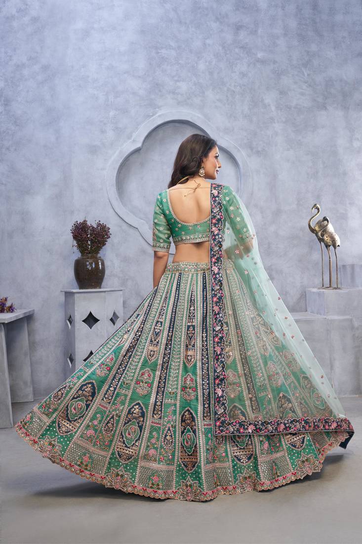 sea green embroidered art_silk lehenga choli With Dupatta