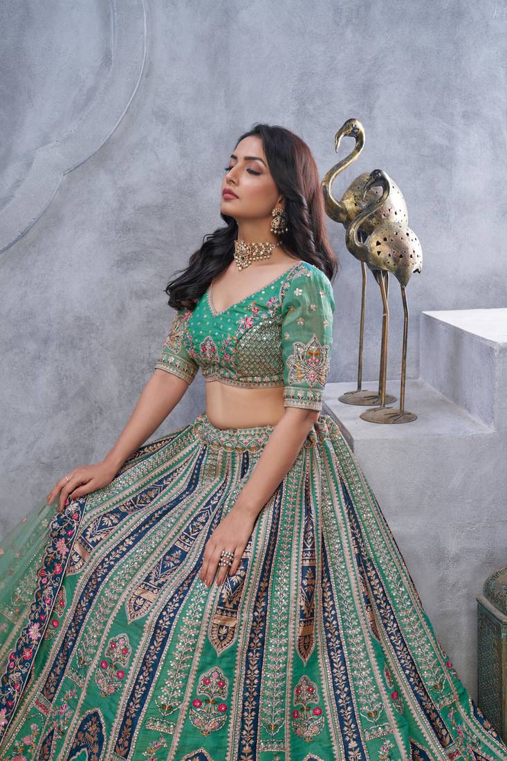 sea green embroidered art_silk lehenga choli With Dupatta