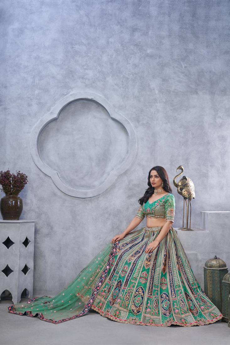 sea green embroidered art_silk lehenga choli With Dupatta