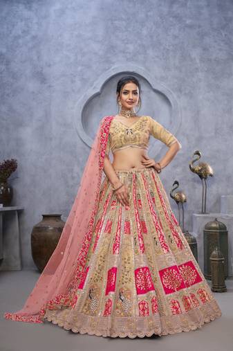 cream embroidered art_silk lehenga choli With Dupatta