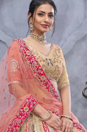 cream embroidered art_silk lehenga choli With Dupatta