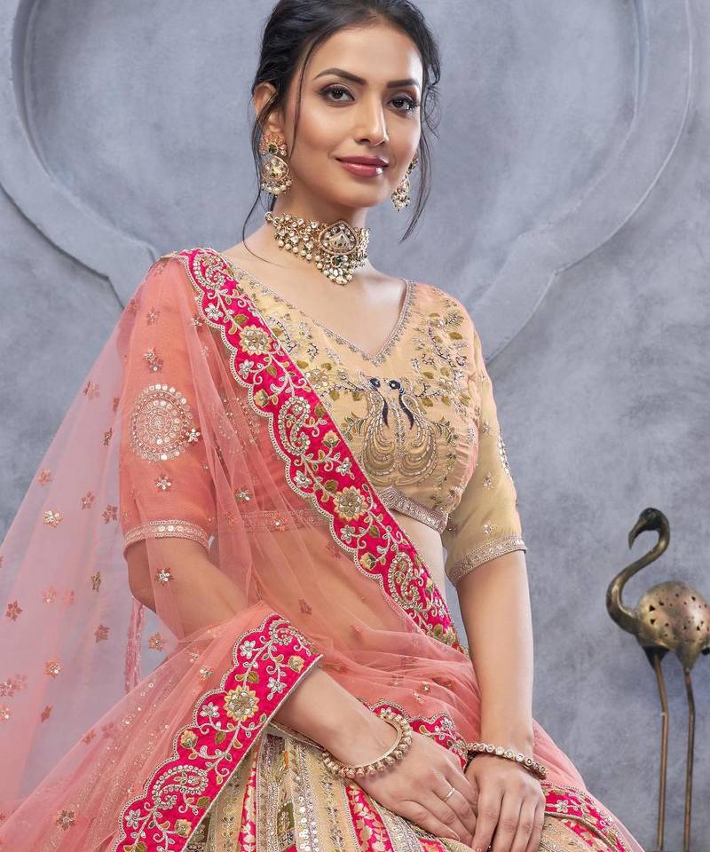 cream embroidered art_silk lehenga choli With Dupatta