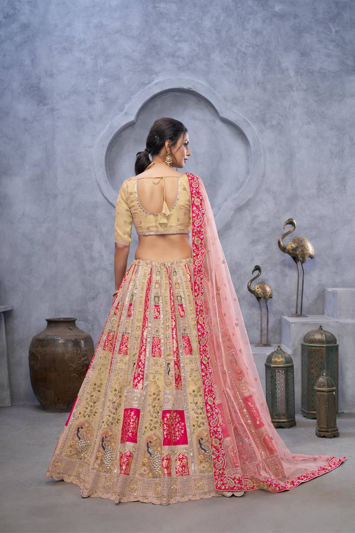 cream embroidered art_silk lehenga choli With Dupatta