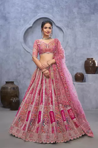 pink embroidered art_silk lehenga choli With Dupatta