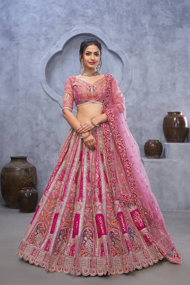pink embroidered art_silk lehenga choli With Dupatta