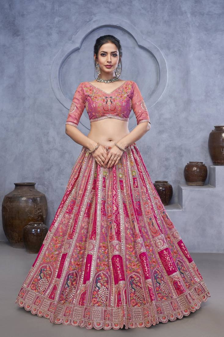 pink embroidered art_silk lehenga choli With Dupatta