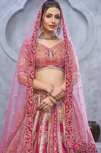 pink embroidered art_silk lehenga choli With Dupatta