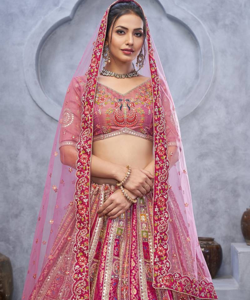 pink embroidered art_silk lehenga choli With Dupatta