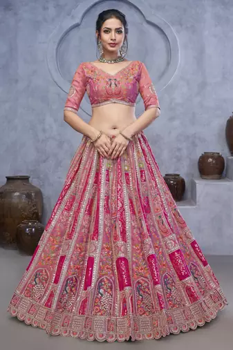 pink embroidered art_silk lehenga choli With Dupatta