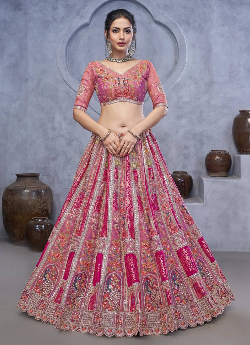pink embroidered art_silk lehenga choli With Dupatta