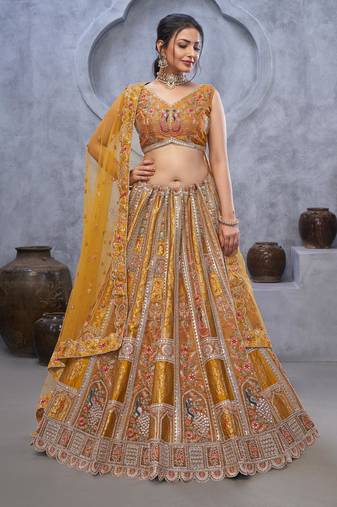 mustard embroidered art_silk lehenga choli With Dupatta