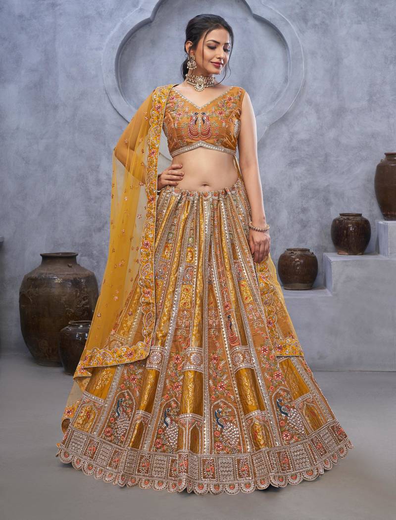 mustard embroidered art_silk lehenga choli With Dupatta