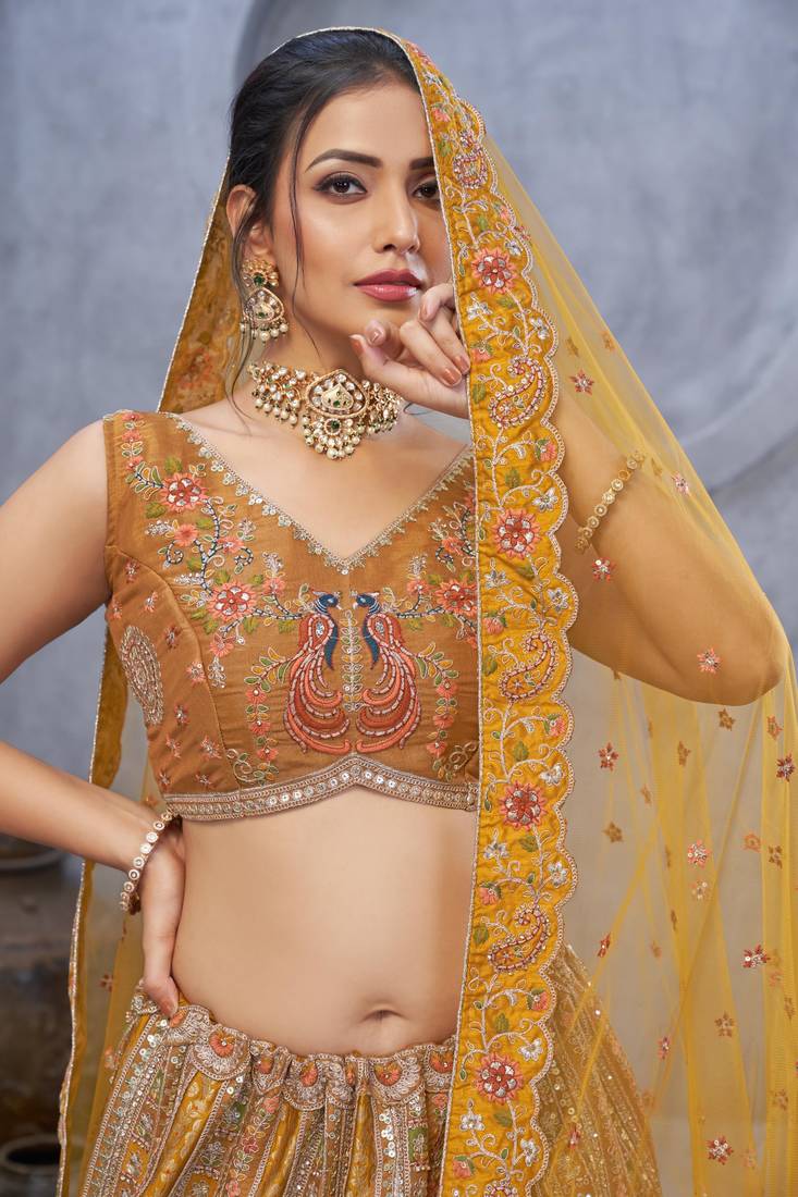 mustard embroidered art_silk lehenga choli With Dupatta