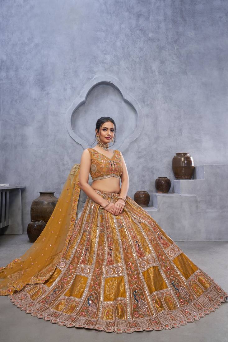 mustard embroidered art_silk lehenga choli With Dupatta