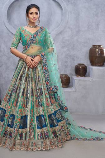 sea green embroidered art_silk lehenga choli With Dupatta