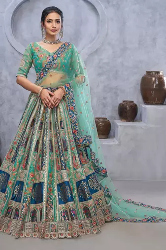 sea green embroidered art_silk lehenga choli With Dupatta