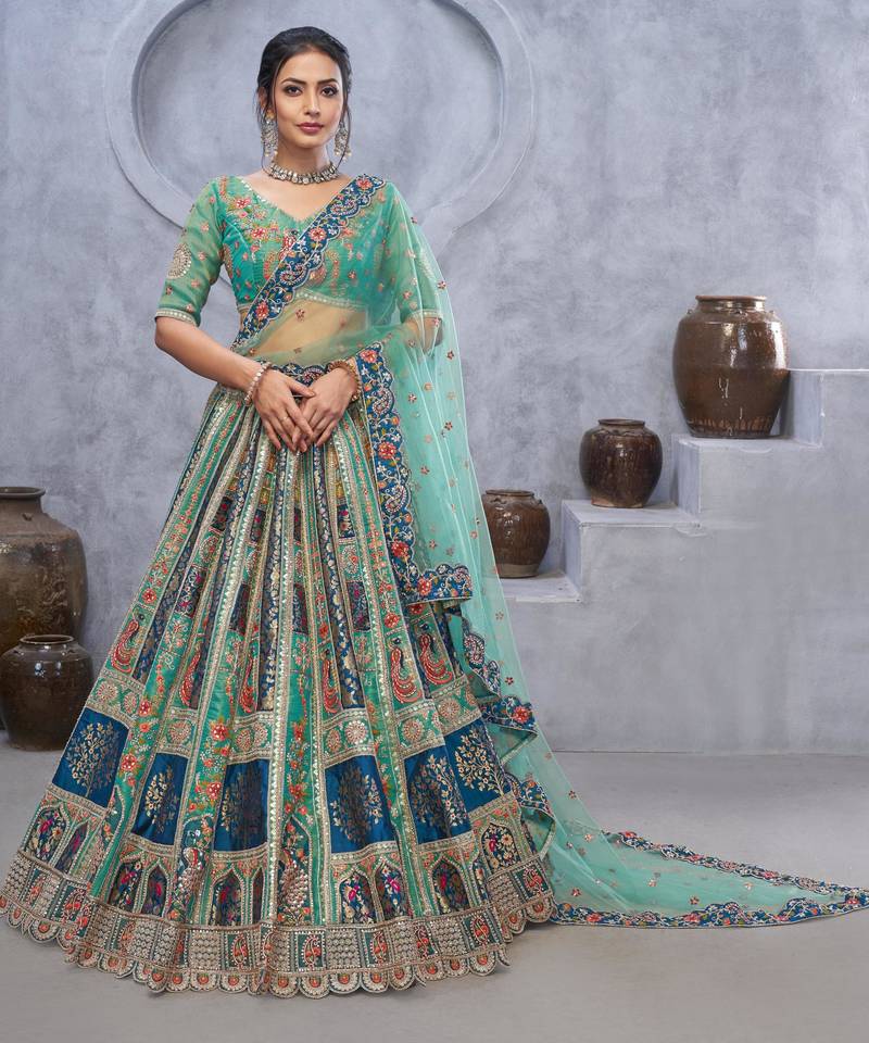 sea green embroidered art_silk lehenga choli With Dupatta