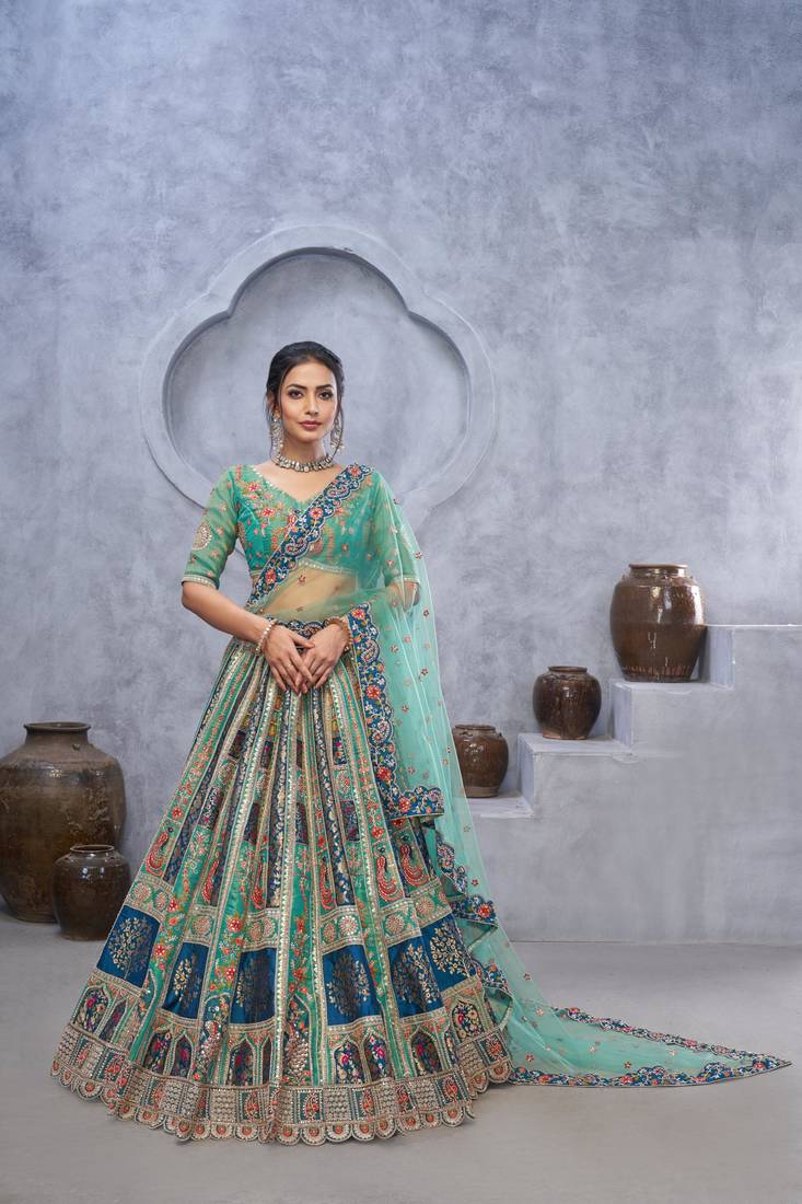 sea green embroidered art_silk lehenga choli With Dupatta