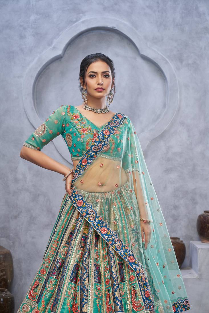 sea green embroidered art_silk lehenga choli With Dupatta