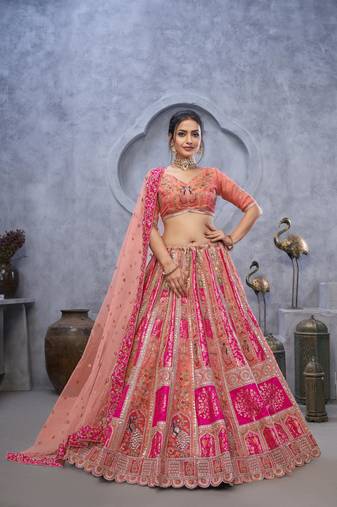 peach embroidered art_silk lehenga choli With Dupatta
