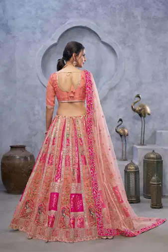 peach embroidered art_silk lehenga choli With Dupatta