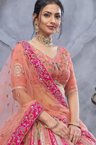 peach embroidered art_silk lehenga choli With Dupatta