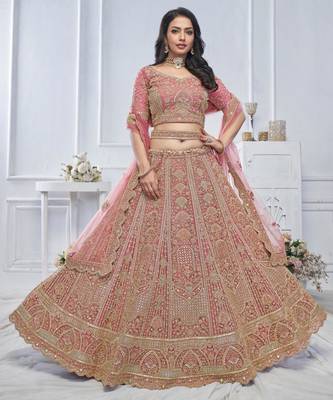 onion pink embroidered net lehenga choli With Dupatta 1