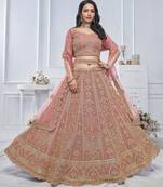 onion pink embroidered net lehenga choli With Dupatta