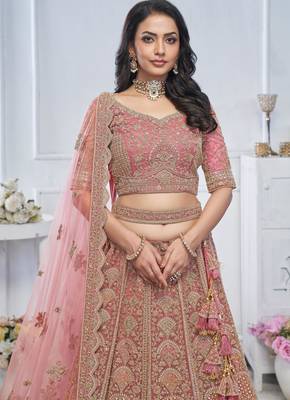 onion pink embroidered net lehenga choli With Dupatta 3