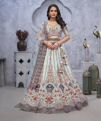 light sky blue embroidered art_silk lehenga choli With Dupatta 1