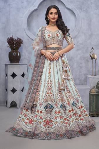 light sky blue embroidered art_silk lehenga choli With Dupatta
