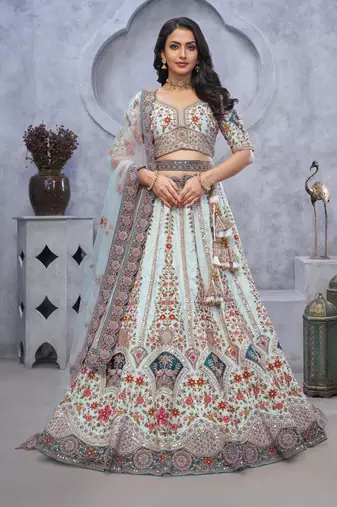 light sky blue embroidered art_silk lehenga choli With Dupatta