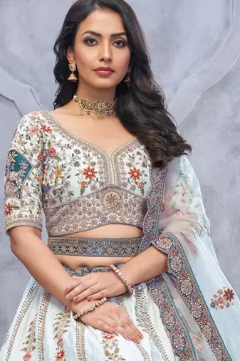 light sky blue embroidered art_silk lehenga choli With Dupatta