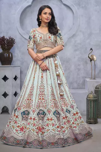 light sky blue embroidered art_silk lehenga choli With Dupatta