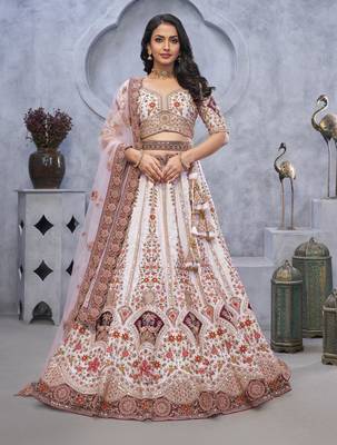 white embroidered art_silk lehenga choli With Dupatta 1
