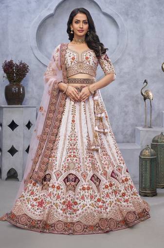 white embroidered art_silk lehenga choli With Dupatta