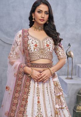white embroidered art_silk lehenga choli With Dupatta 3