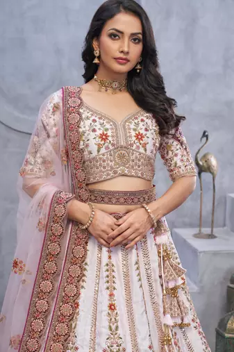 white embroidered art_silk lehenga choli With Dupatta