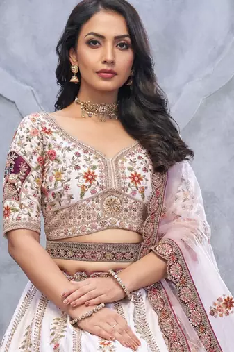 white embroidered art_silk lehenga choli With Dupatta