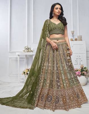 green embroidered net lehenga choli With Dupatta 1