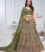 green embroidered net lehenga choli With Dupatta