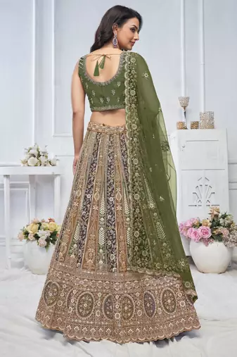 green embroidered net lehenga choli With Dupatta