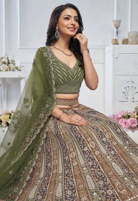 green embroidered net lehenga choli With Dupatta 3