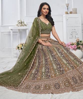 green embroidered net lehenga choli With Dupatta 4