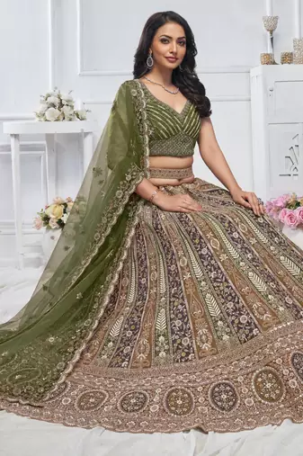 green embroidered net lehenga choli With Dupatta