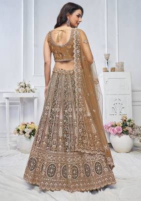 brown embroidered net lehenga choli With Dupatta 2
