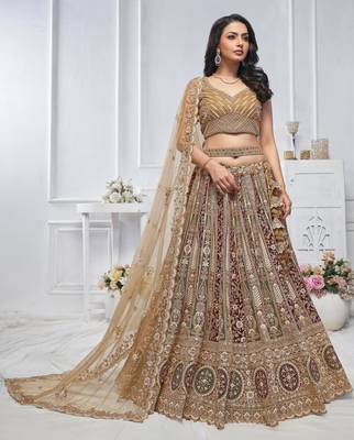 golden embroidered net lehenga choli With Dupatta 1