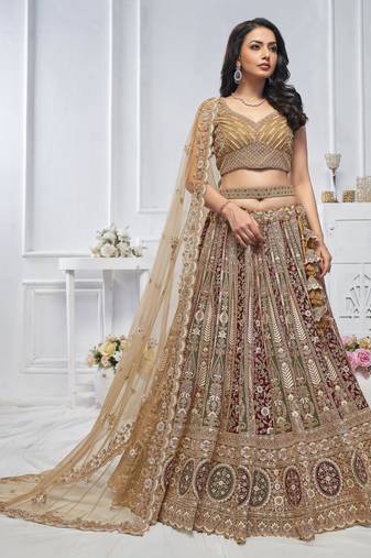 golden embroidered net lehenga choli With Dupatta