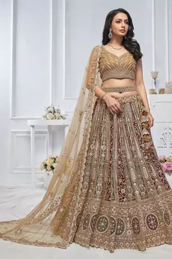 golden embroidered net lehenga choli With Dupatta