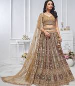 golden embroidered net lehenga choli With Dupatta